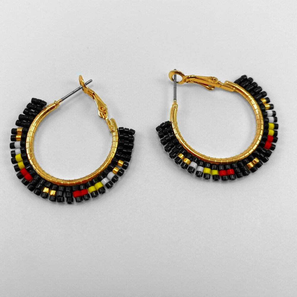 Black beaded Hoop earring with multi colour